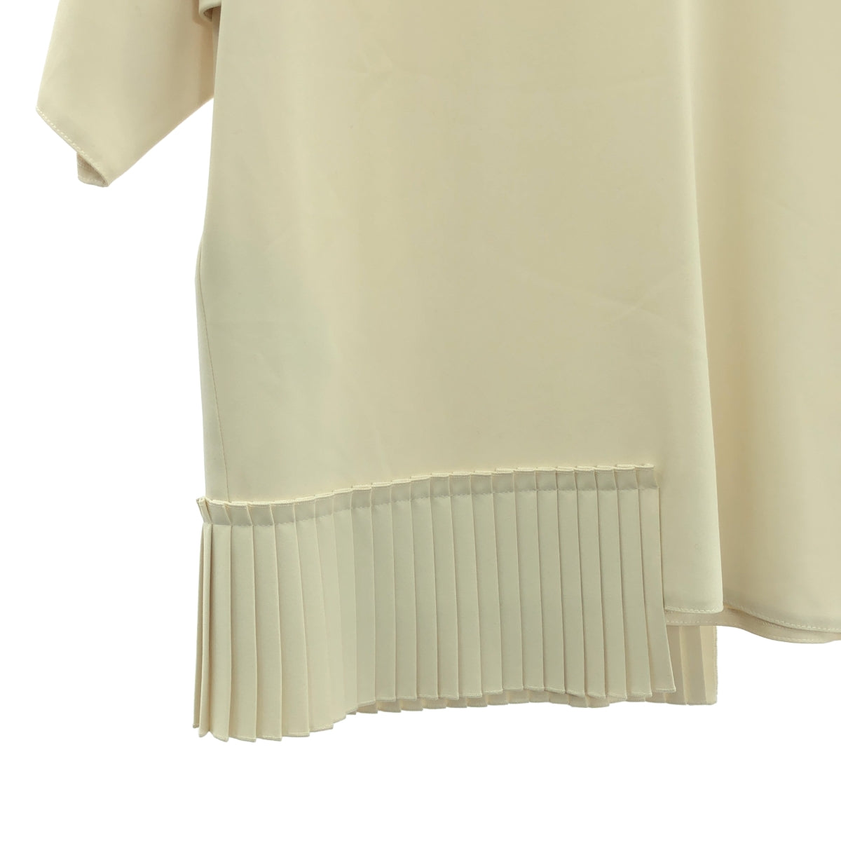 MM6 Maison Margiela / エムエムシックスメゾンマルジェラ | 裾プリーツ ポリエステル 半袖 ワンピース | 40 | ベージュ | レディース