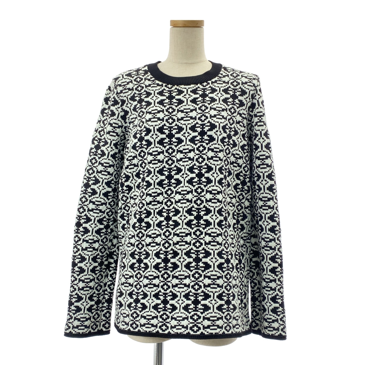 [狀況極佳] COMME des GARÇONS | 全身印花提花後開鏤空針織毛衣 | 帶襯裡 | 白色/黑色 | 女款