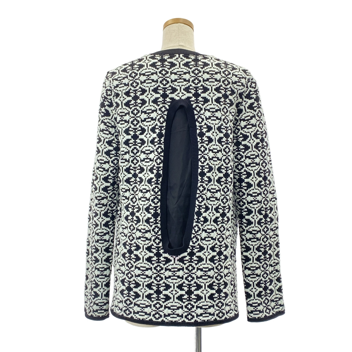 [狀況極佳] COMME des GARÇONS | 全身印花提花後開鏤空針織毛衣 | 帶襯裡 | 白色/黑色 | 女款