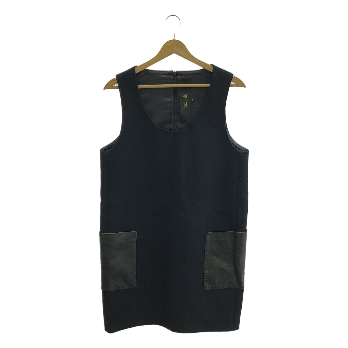 Drawer / ドゥロワー | レザーポケット ウール ノースリーブ ワンピース | 38 | ネイビー | レディース