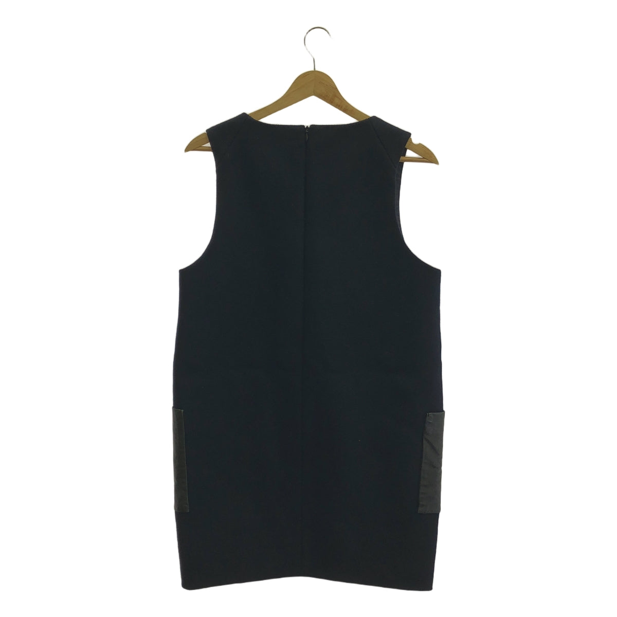 Drawer / ドゥロワー | レザーポケット ウール ノースリーブ ワンピース | 38 | ネイビー | レディース