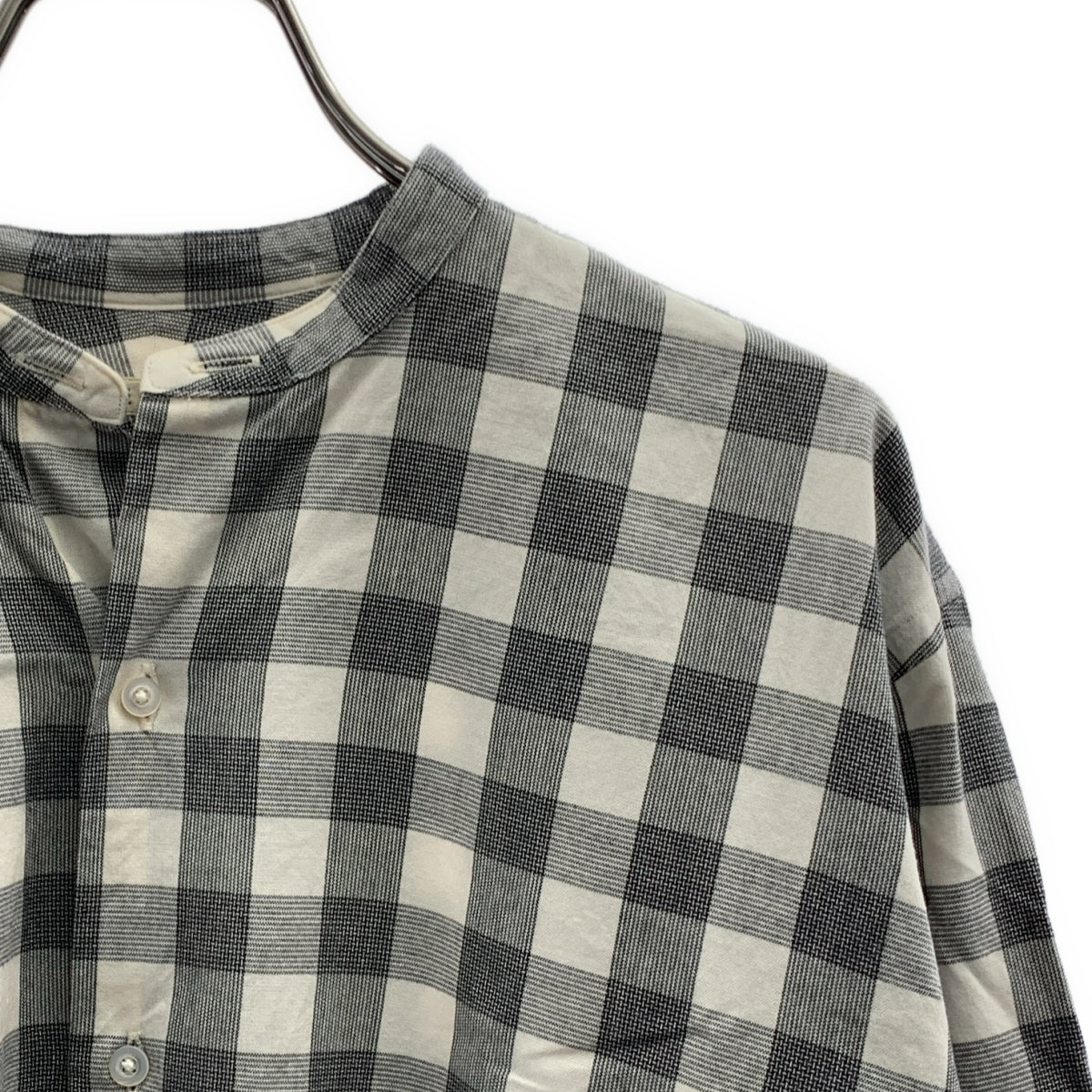 HEUGN / ユーゲン | MORISS コットンブロックチェックバンドカラーシャツ | 1 | グレー | メンズ