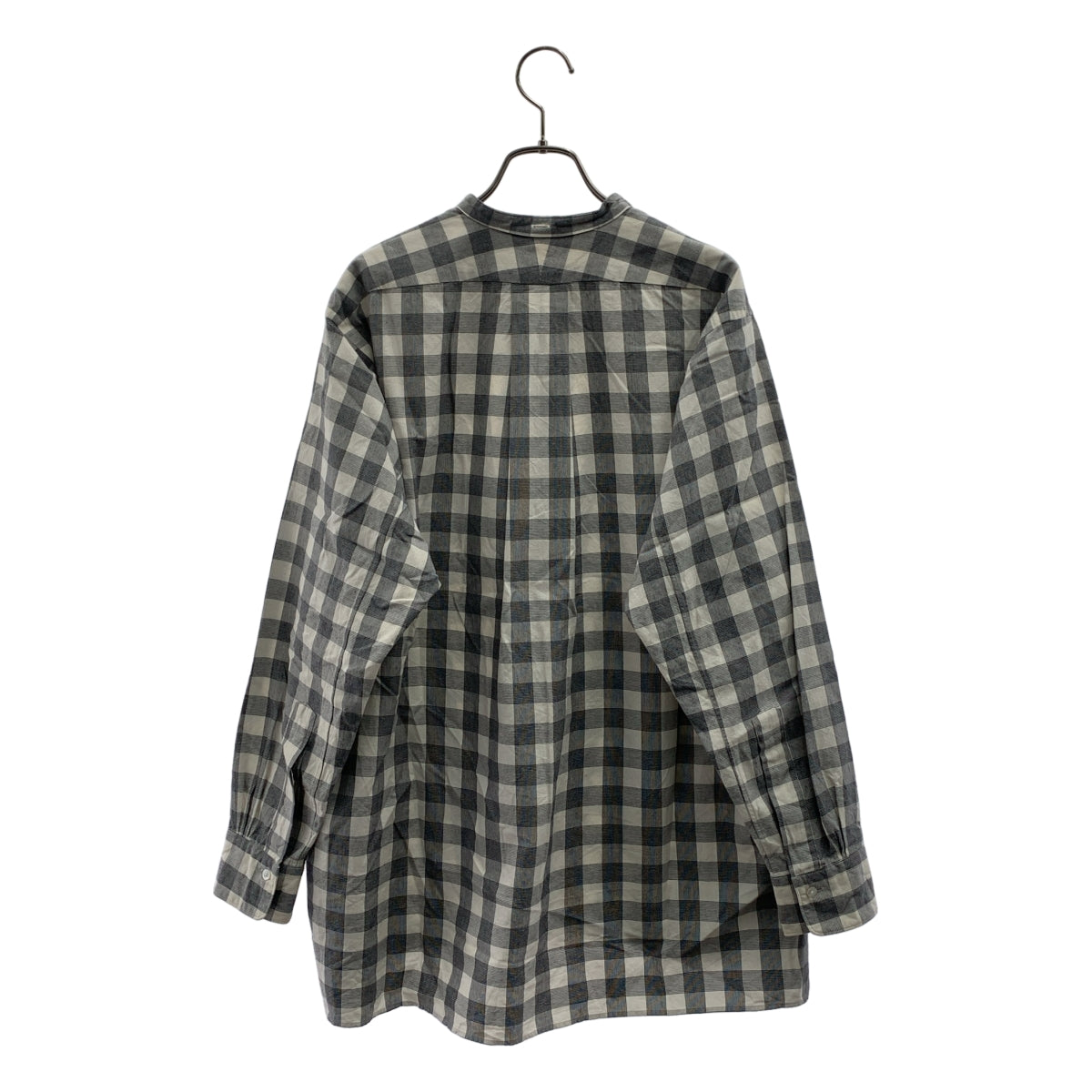 HEUGN / ユーゲン | MORISS コットンブロックチェックバンドカラーシャツ | 1 | グレー | メンズ