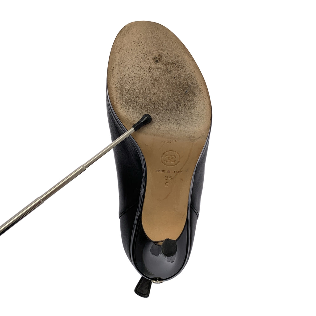 CHANEL / シャネル | ココマーク オープントゥ レザー ショートブーツ | 36 | レディース