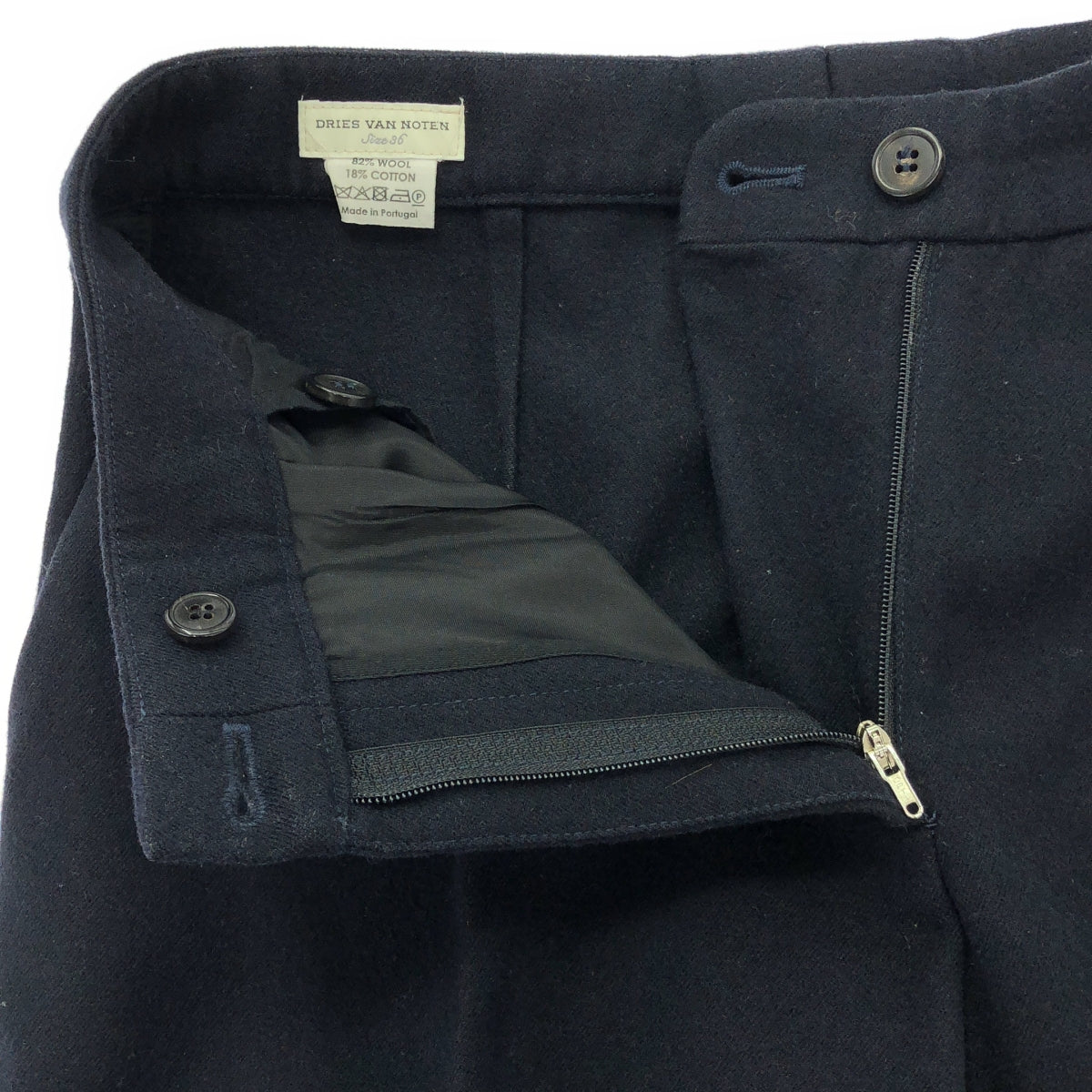 德賴斯·範諾頓 |羊毛兩褶休閒褲 |尺寸 36 |海軍 |女性的