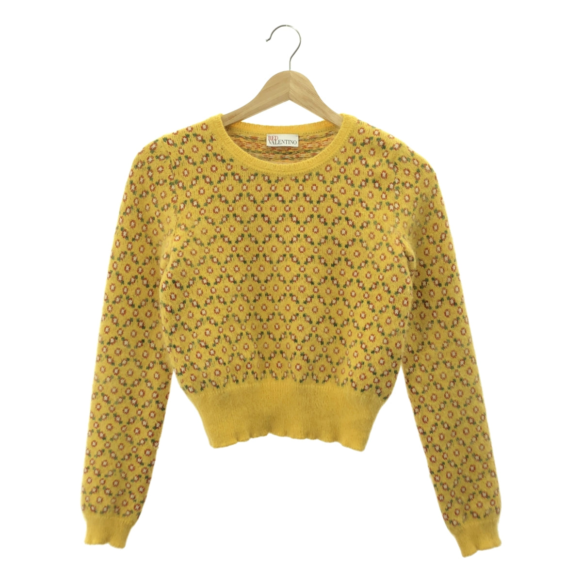 RED VALENTINO / 레드 발렌티노 | 플로랄 패턴 크루넥 앙골라 니트 | XS | 옐로우 | 여성