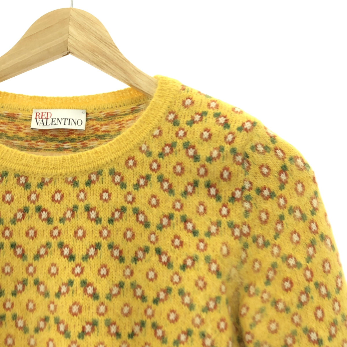 RED VALENTINO / 레드 발렌티노 | 플로랄 패턴 크루넥 앙골라 니트 | XS | 옐로우 | 여성