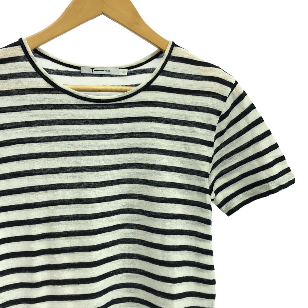 T by Alexander Wang / ティーバイアレキサンダーワン | リネンボーダーカットソー | XS | ホワイト×ブラック | レディース
