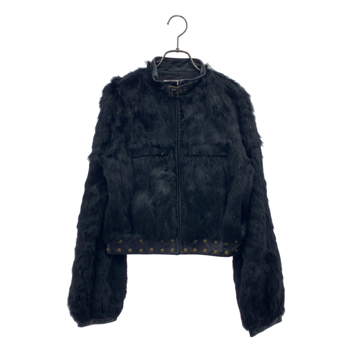 GRACE CONTINENTAL / グレースコンチネンタル | ラビットファー レザー切替 スタッズ ライダース ジャケット / 総裏地 | 36 | レディース