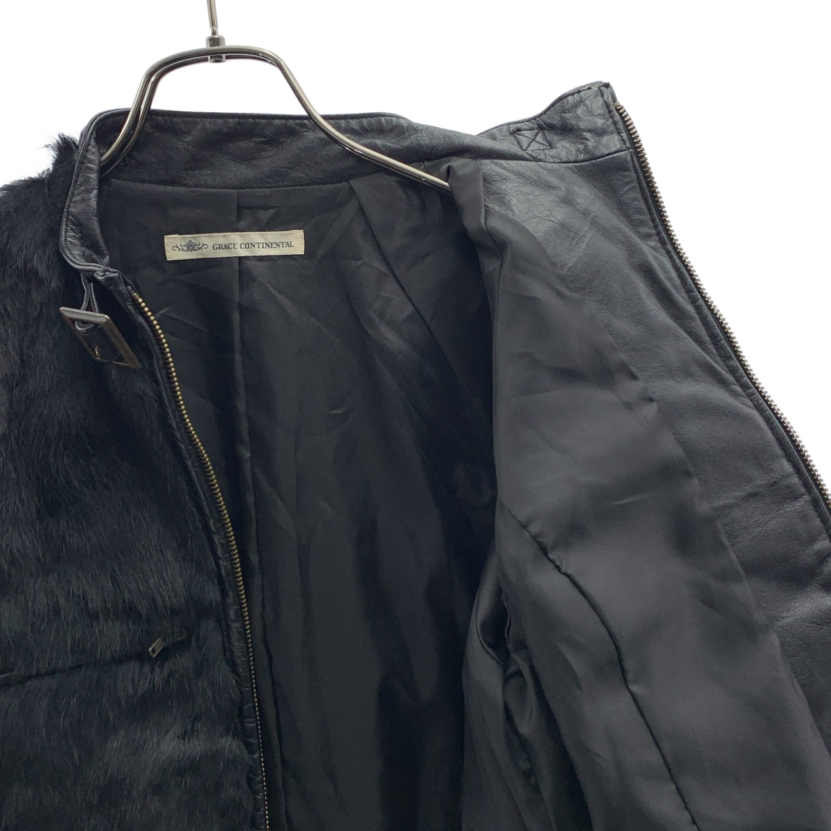 GRACE CONTINENTAL / グレースコンチネンタル | ラビットファー レザー切替 スタッズ ライダース ジャケット / 総裏地 | 36 | レディース