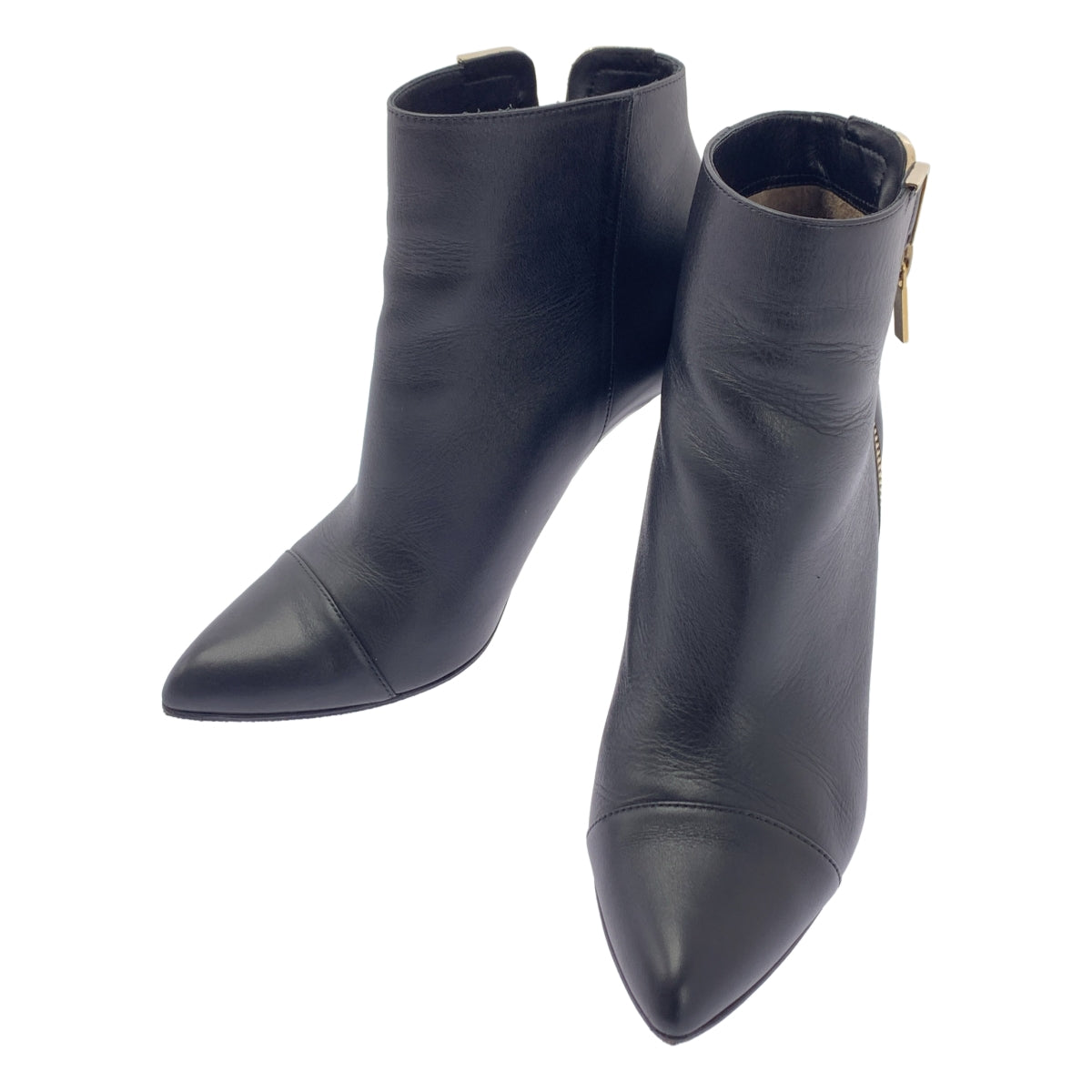 LANVIN 側拉鍊皮革短靴 | 37 碼 | 黑色/金色 | 女款