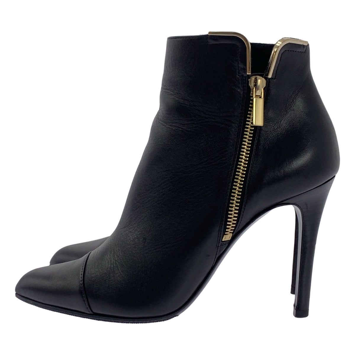 LANVIN 側拉鍊皮革短靴 | 37 碼 | 黑色/金色 | 女款