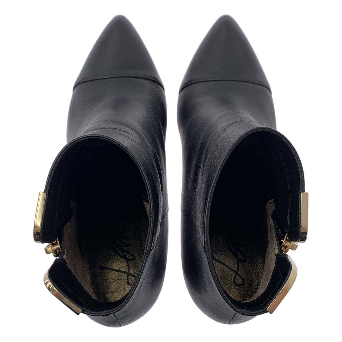 【美品】  LANVIN / ランバン | サイドジップ レザー ショートブーティ | 37 | ブラック / ゴールド | レディース