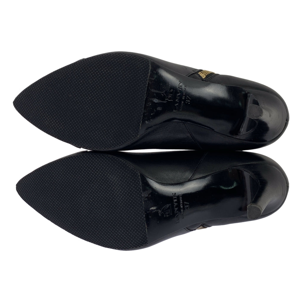 【美品】  LANVIN / ランバン | サイドジップ レザー ショートブーティ | 37 | ブラック / ゴールド | レディース