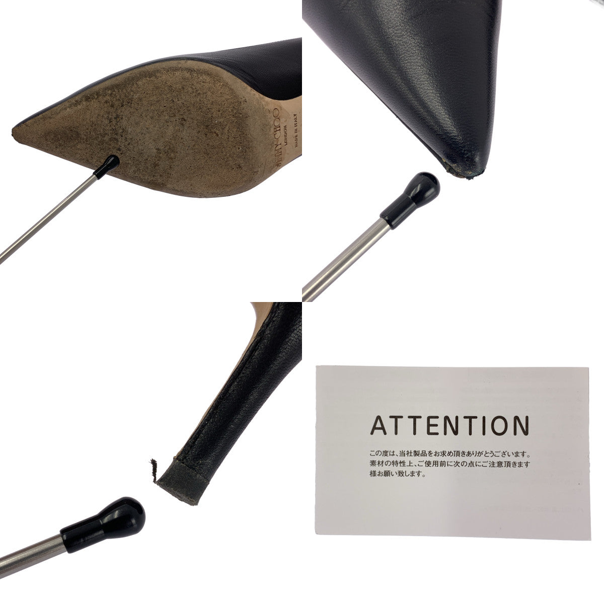 JIMMY CHOO / ジミーチュウ | レザー ポインテッドトゥ ヒール パンプス | 37 1/2 | ブラック | レディース