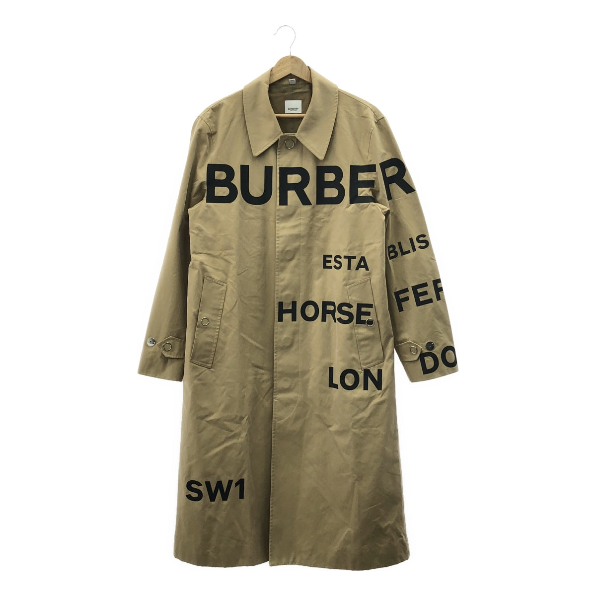 【미품】 BURBERRY LONDON ENGLAND / 버버리 런던 영국 | 호스 페리 / 스텐 컬러 오버 코트 / 로고 총 안감 | 44 | 베이지 | 남성