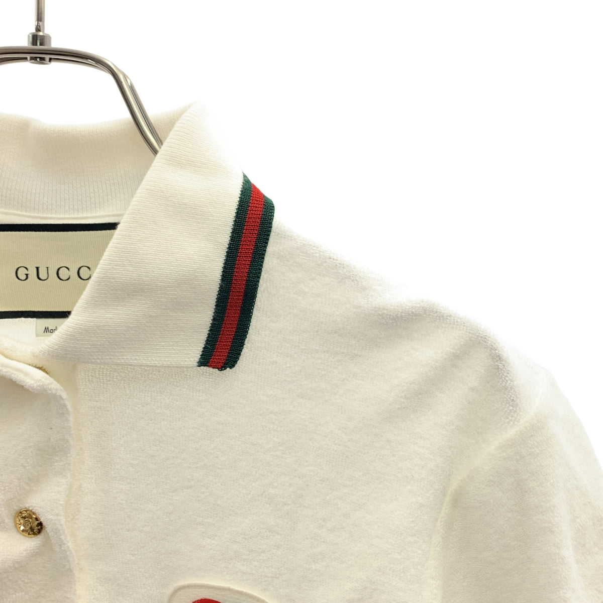 GUCCI / 구찌 | 인터로킹 GG 로고 패치 골드 버튼 폴로 셔츠 컷소우 | XS |