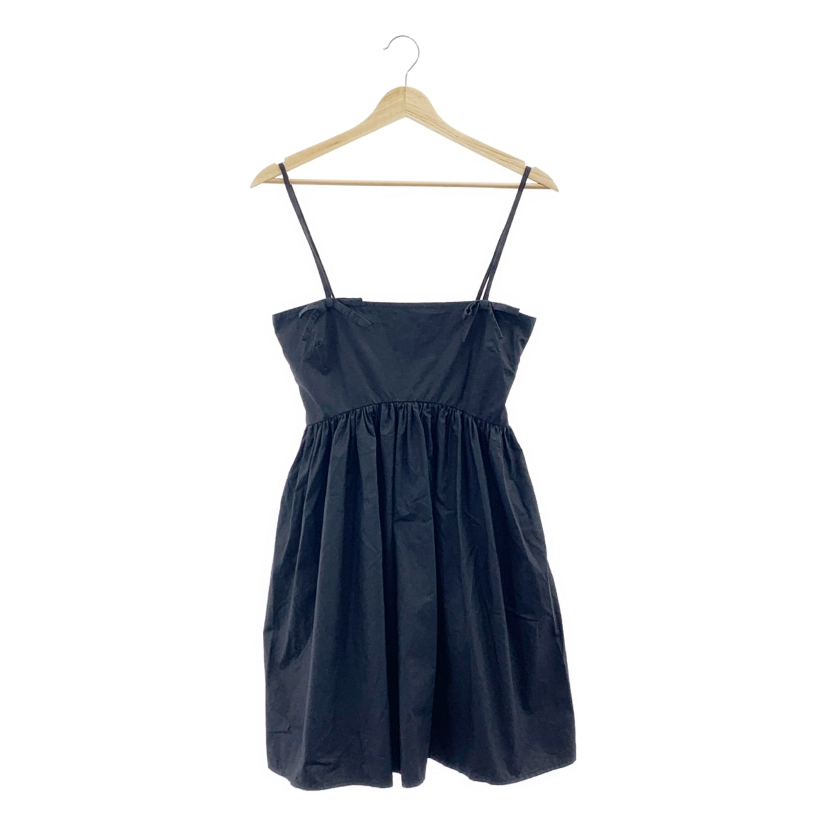 Ganni 棉質府綢吊帶連身裙，36 碼，黑色，女款