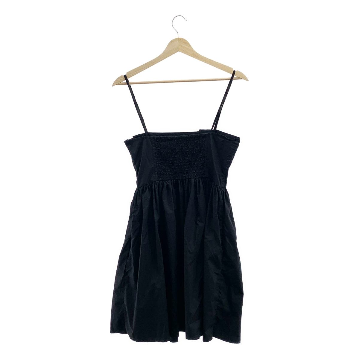 Ganni 棉質府綢吊帶連身裙，36 碼，黑色，女款