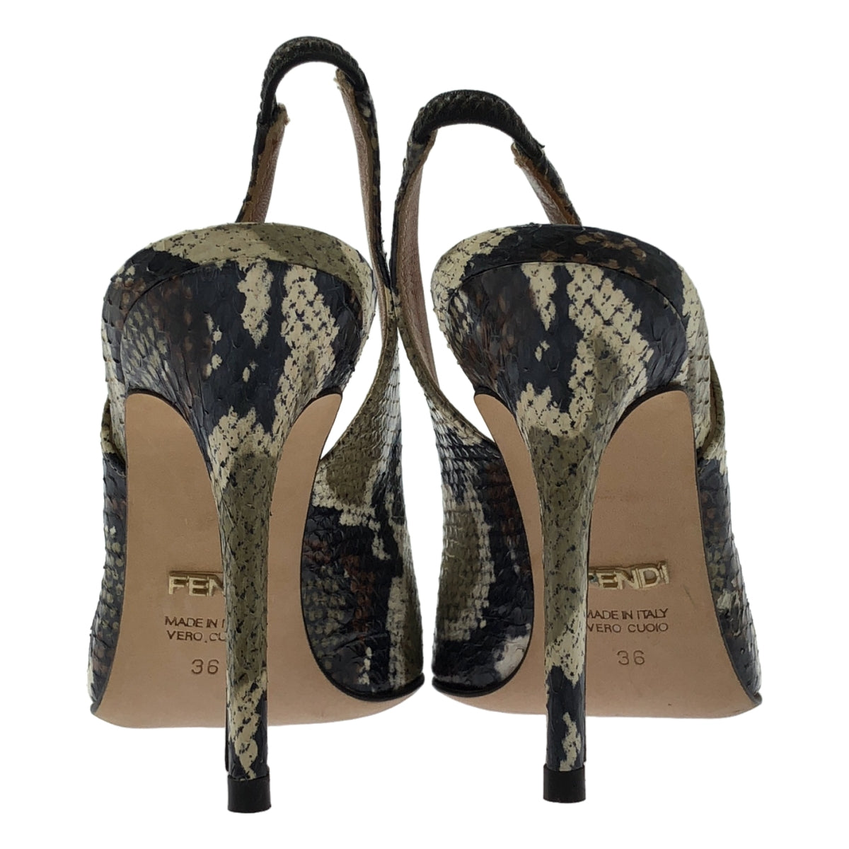 FENDI / フェンディ | レザー パイソン ヒール パンプス | 36 | ブラック/ベージュ/ブラウン系 | レディース