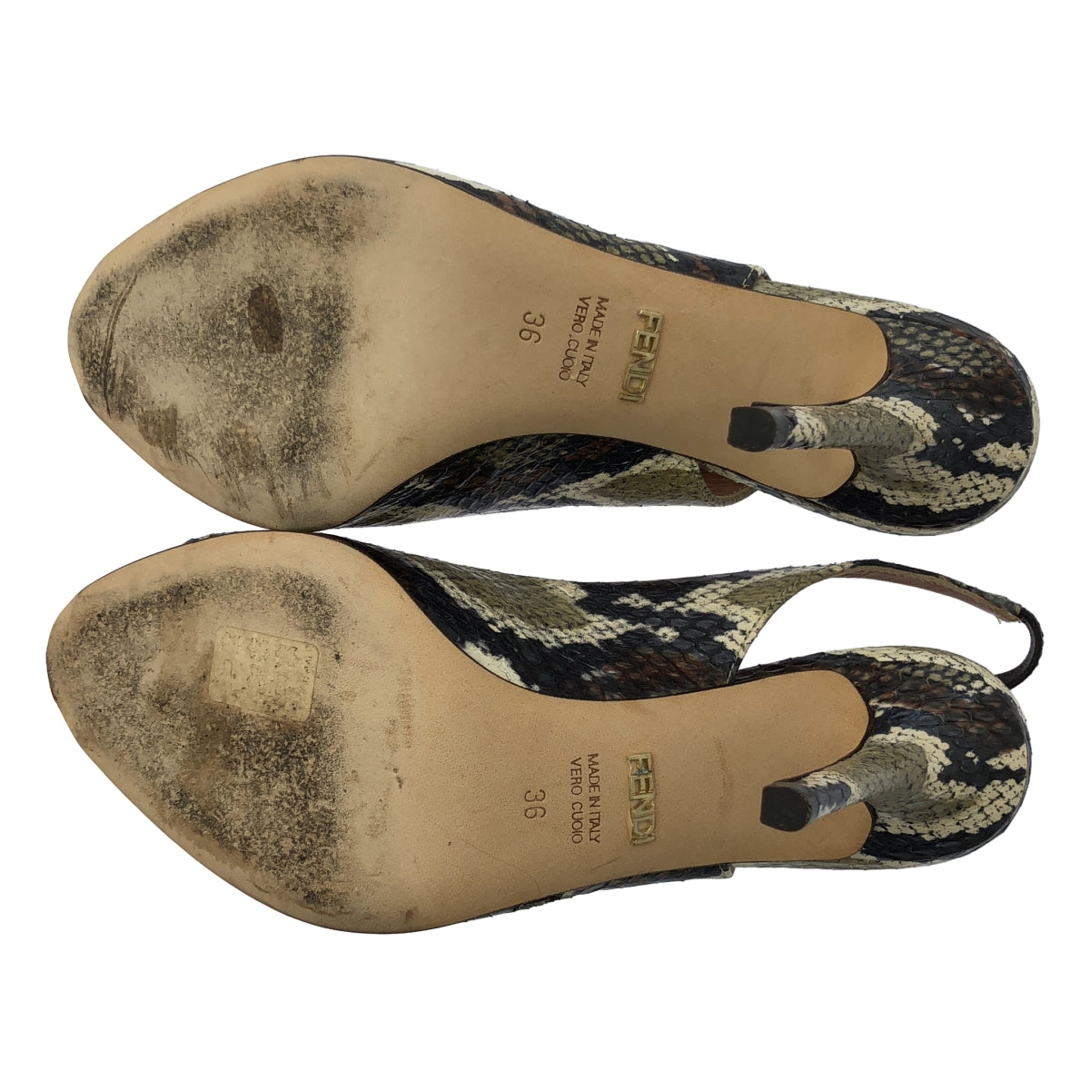 FENDI / フェンディ | レザー パイソン ヒール パンプス | 36