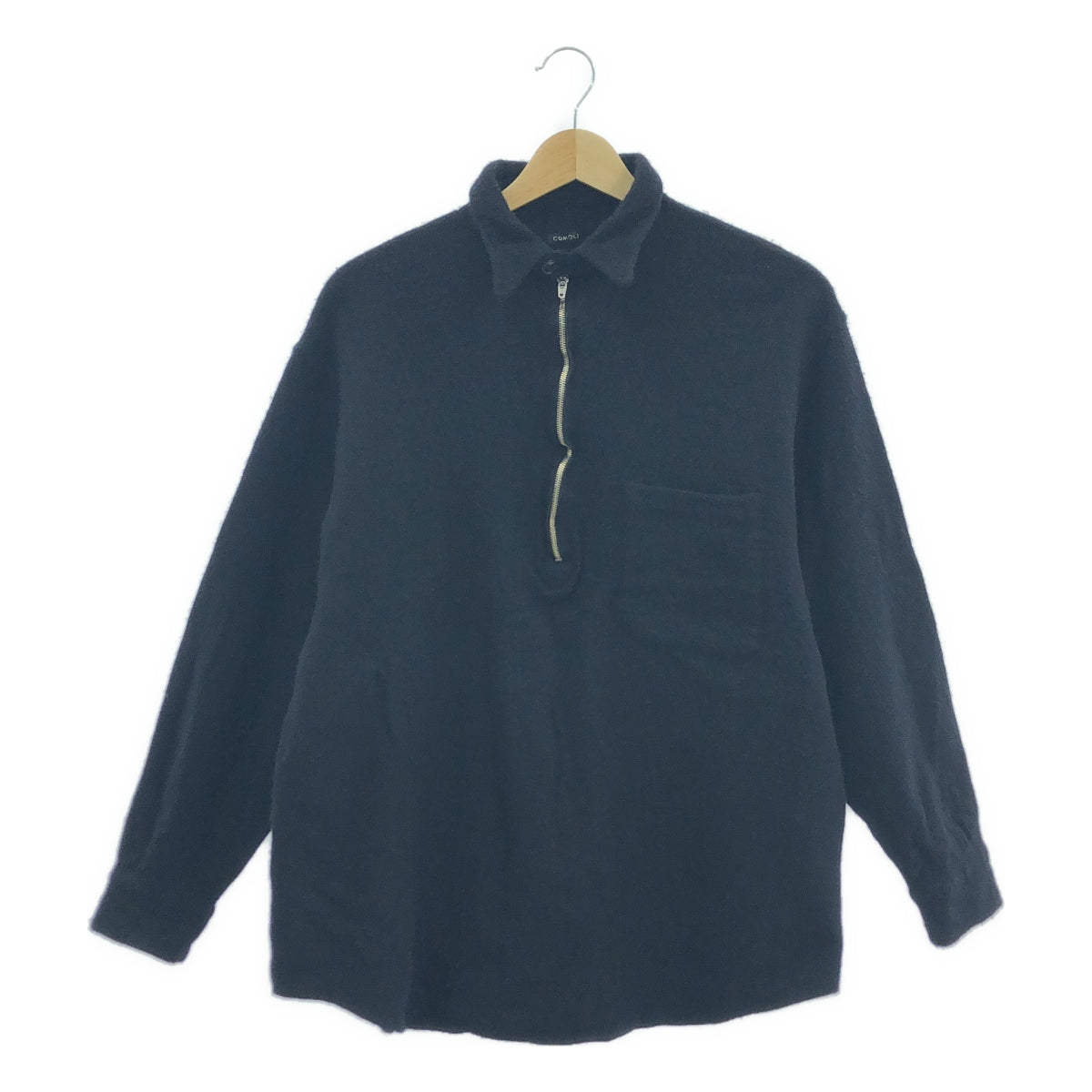 COMOLI | 2023AW | 羊毛氈半拉鍊襯衫 | 3 | 海軍藍 | 男款
