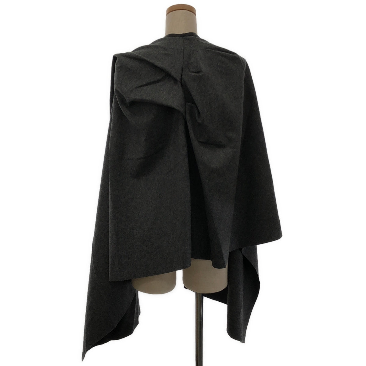 Rautus | Wool Lamb Leather Piping Shawl Cape Coat | F | Grey | Women's