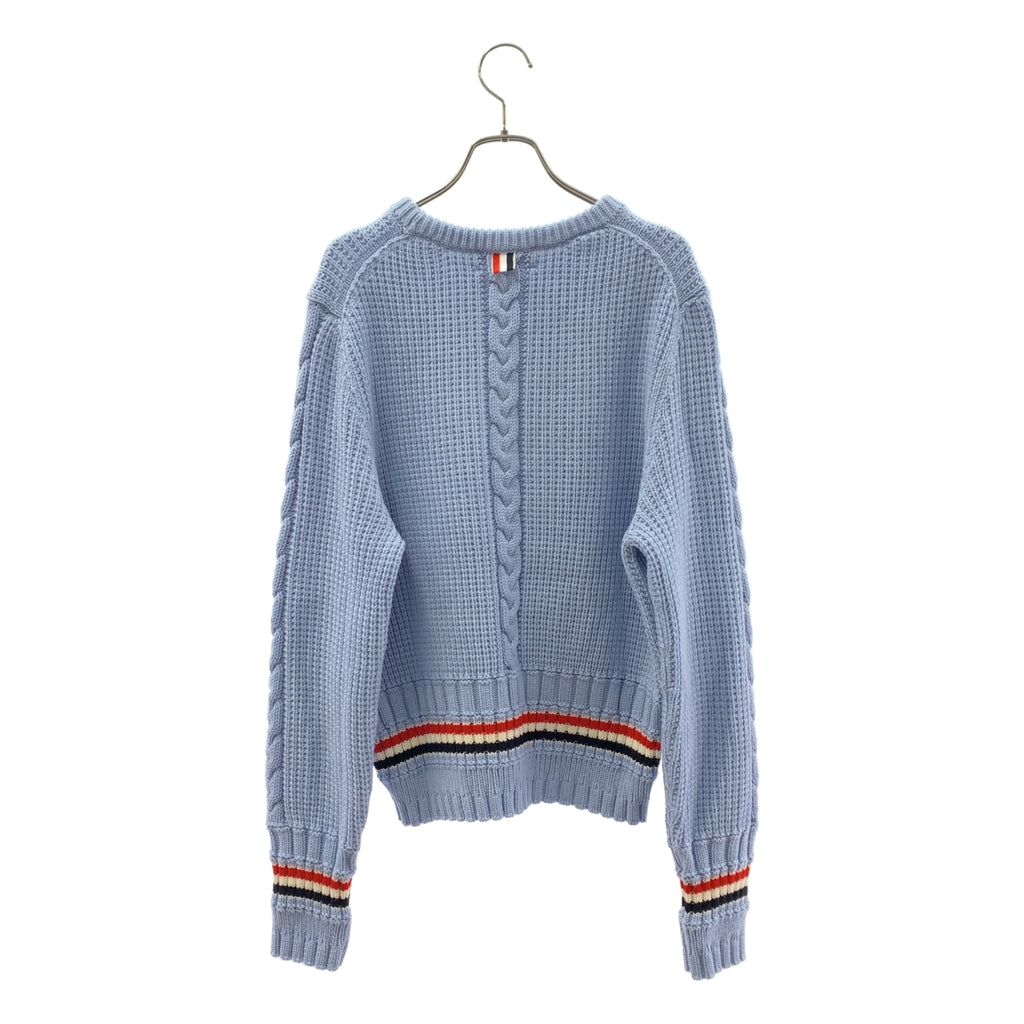 【成色極佳】湯姆布朗 (THOM BROWNE) | 羊毛絞花圓領毛衣 | 3號 | 淺藍色 | 男士