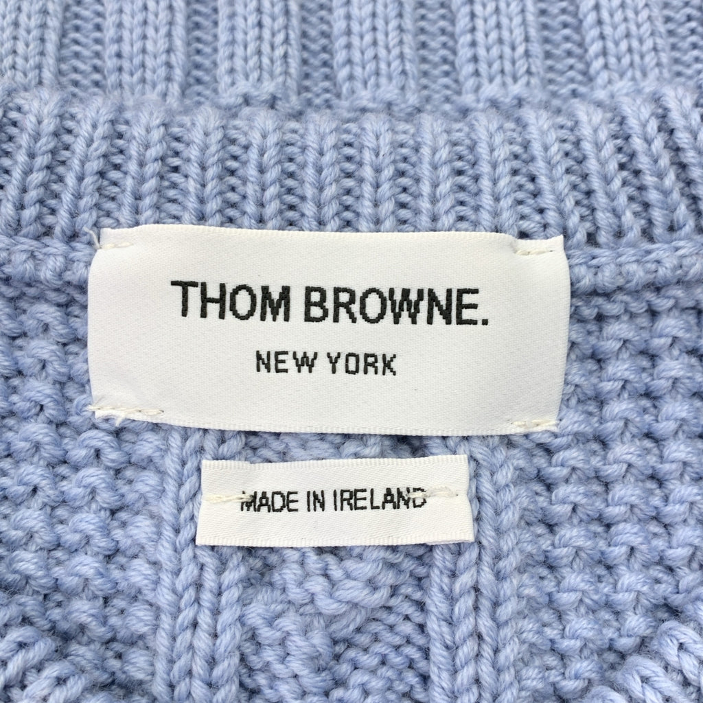 【成色極佳】湯姆布朗 (THOM BROWNE) | 羊毛絞花圓領毛衣 | 3號 | 淺藍色 | 男士