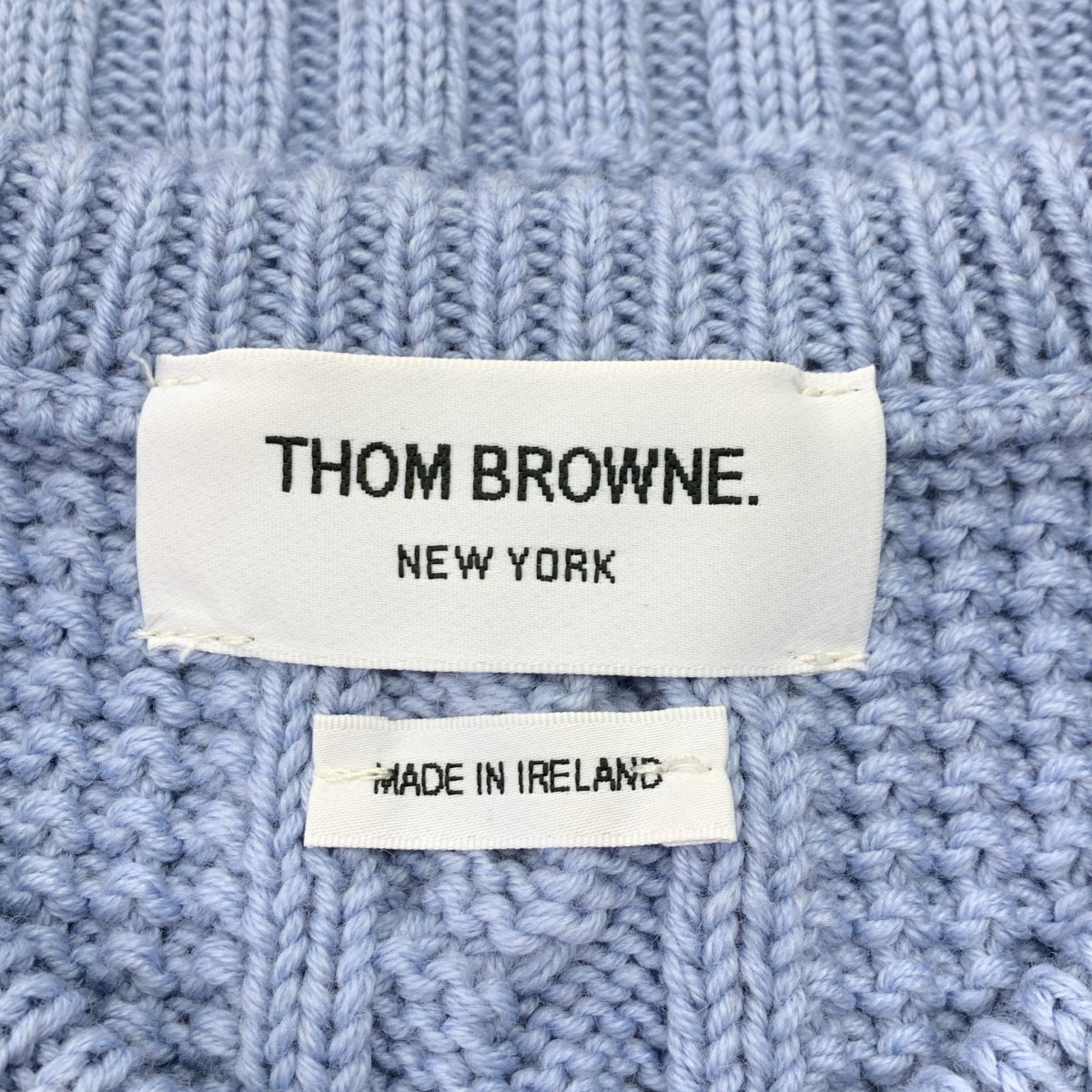 【成色極佳】湯姆布朗 (THOM BROWNE) | 羊毛絞花圓領毛衣 | 3號 | 淺藍色 | 男士