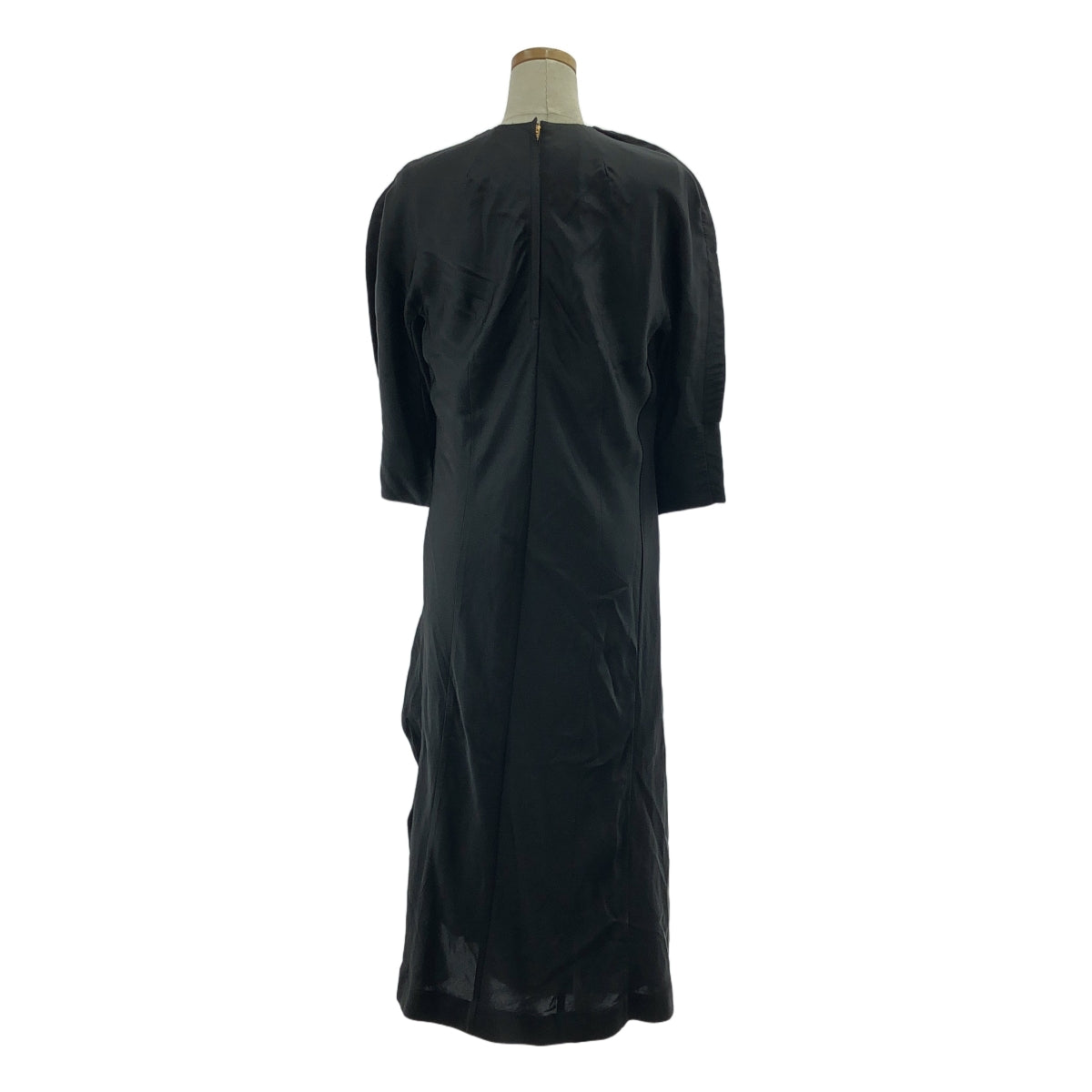 【美品】  TOGA PULLA / トーガプルラ | ACETATE SATIN DRESS / ドローストリング ギャザー ワンピース | 36 | ブラック/ライトブルー | レディース
