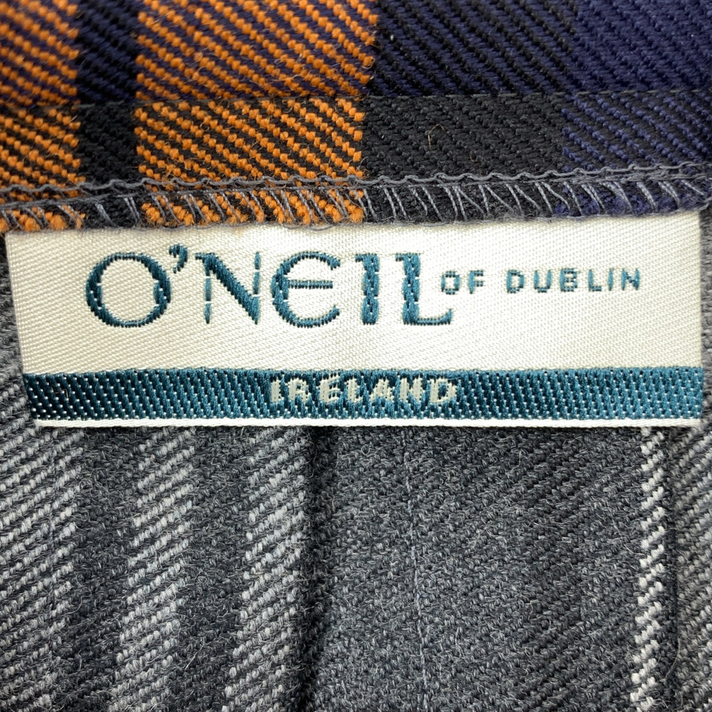 [狀況極佳] O'NEIL OF DUBLIN | 皮革格紋絎縫裹身裙 | 尺寸 4 | 海軍藍/橘色 | 女款