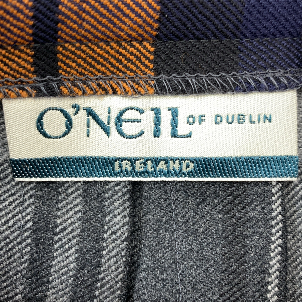 【美品】  O'NEIL OF DUBLIN / オニールオブダブリン | レザー切替 チェック キルト ラップスカート | 4 | ネイビー/オレンジ | レディース