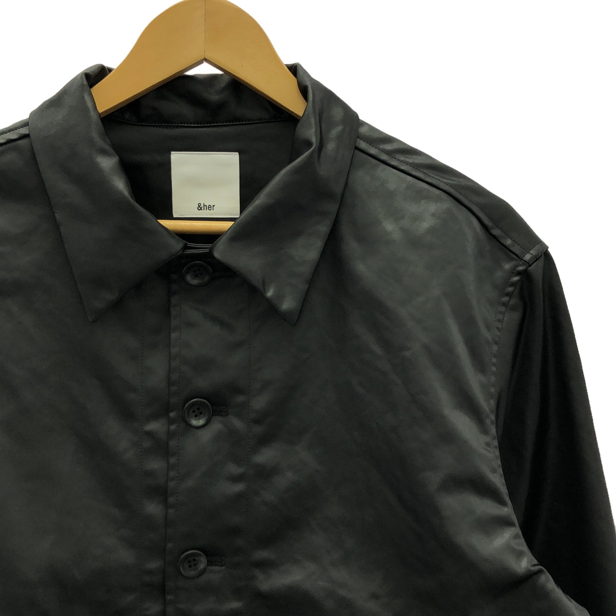 &her / アンドハー | Ecoleather Shirts Jacket エコレザー シャツ ジャケット | F | レディース