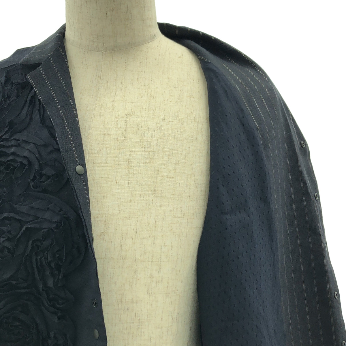 Sasquatchfabrix. / サスクワッチファブリックス | TAPE BMBROIDERY KUNG-FU JACKET リネン ストライプ エンブロイダリー ジャケット | L | ネイビー | メンズ