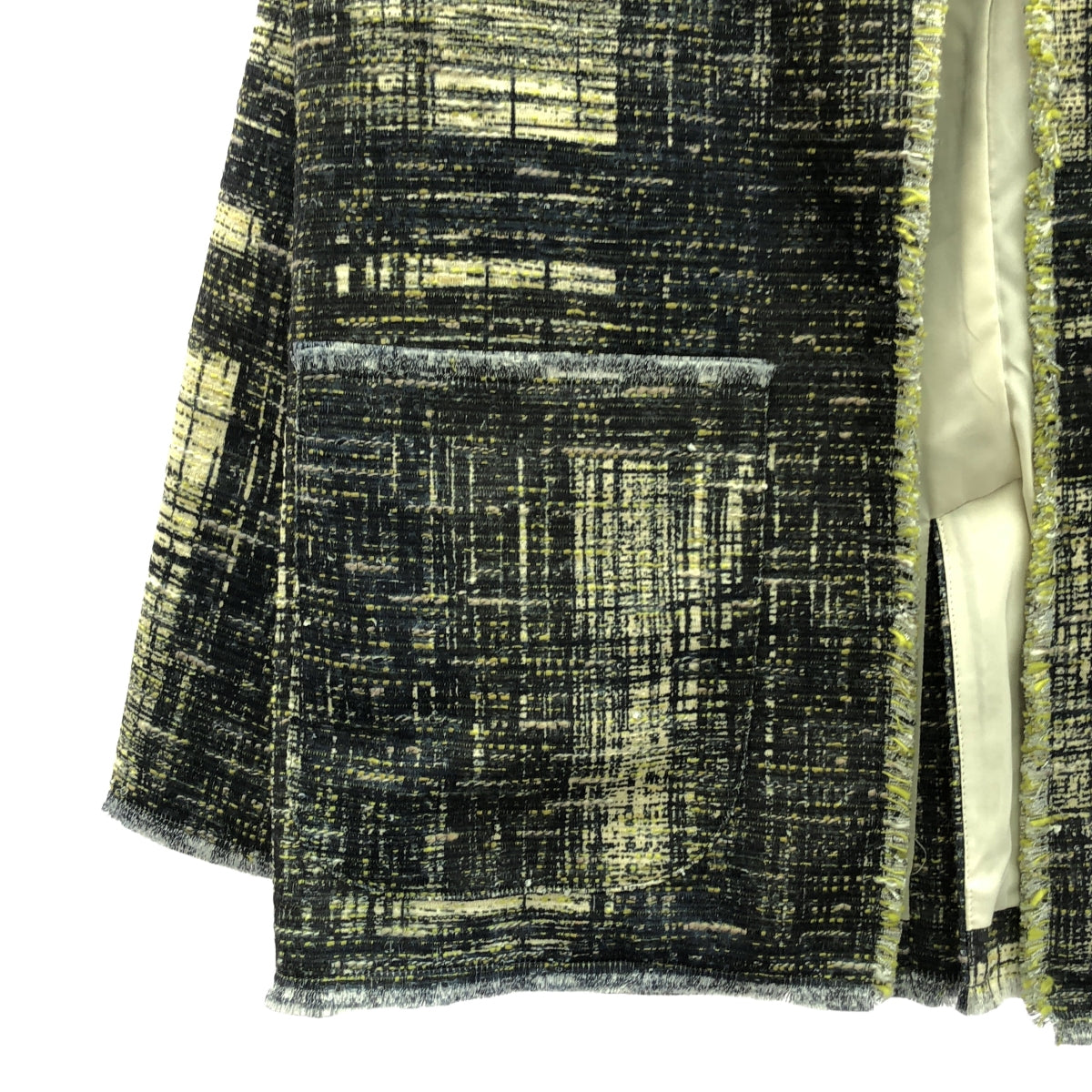 AMERI / アメリ | LADY LIKE PRINT TWEEDS JACKET / ツイード ノーカラージャケット / 総裏地 | S | レディース