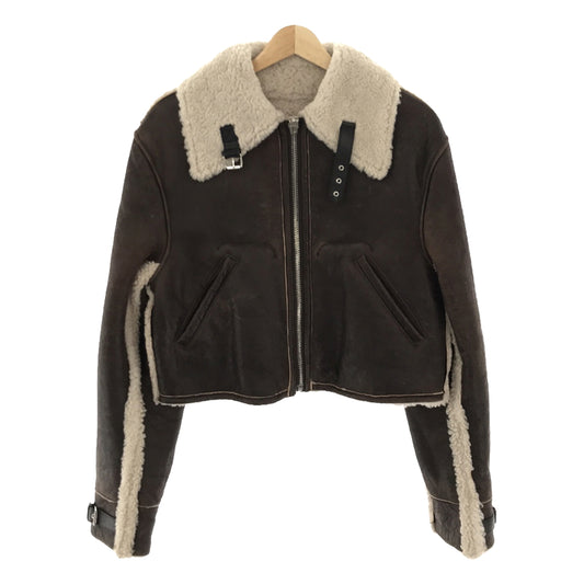 MM6 Maison Margiela / エムエムシックスメゾンマルジェラ | 2021AW | Shearling Trim Leather Jacket クラックレザーシャーリングジップジャケット | 38 | レディース