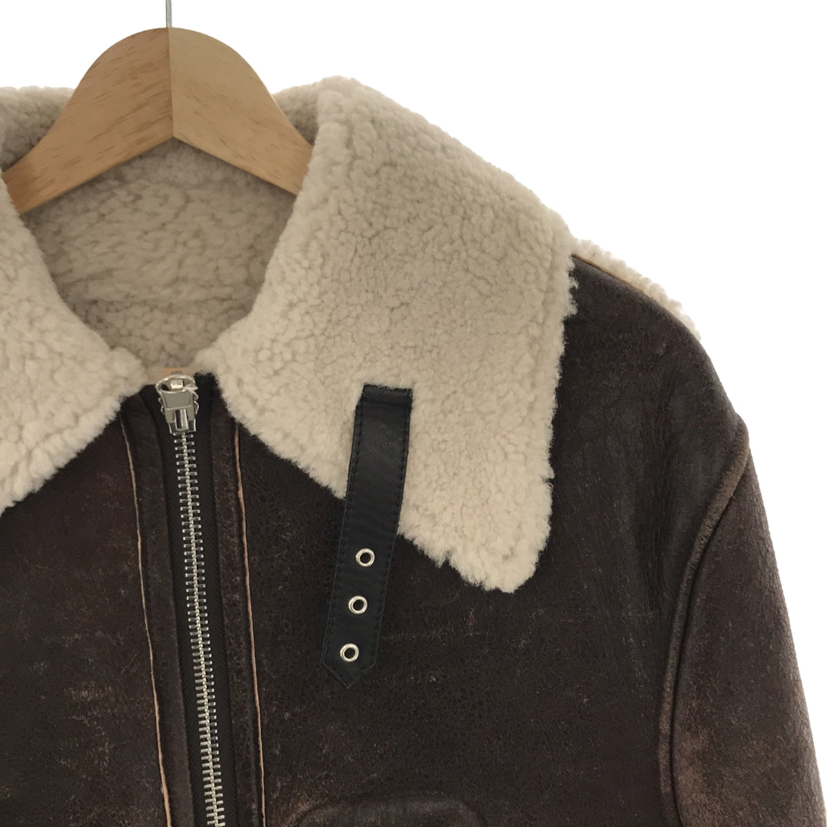 [New] MM6 Maison Margiela / MM6 Maison Margiela | 2021AW | Shearling Trim Leather Jacket | Crack Leather Shearling Zip Jacket | 38 | Brown | Women's