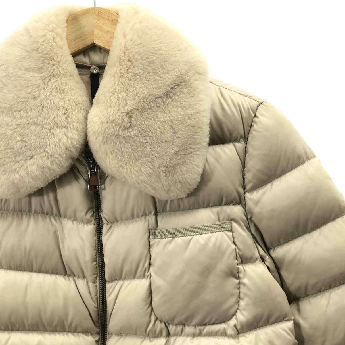 MONCLER / モンクレール | ABELIA アベリア ムートンファー付き ダウンジャケット | 1 | ライトベージュ | レディース