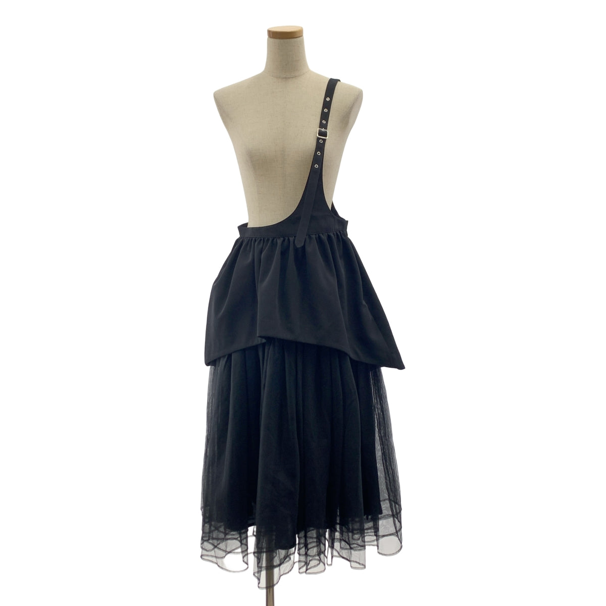 【美品】  noir kei ninomiya / ノワールケイニノミヤ | 2021AW | ポリエステル チュール ギャザー ドッキング ワンショルダー  ワンピース | S | ブラック | レディース