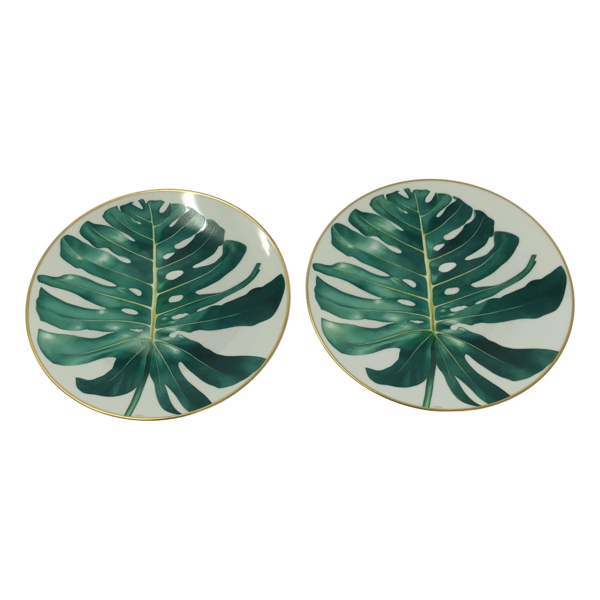 HERMES | 西番蓮 / 蔓綠絨餐盤一對 | 綠/白