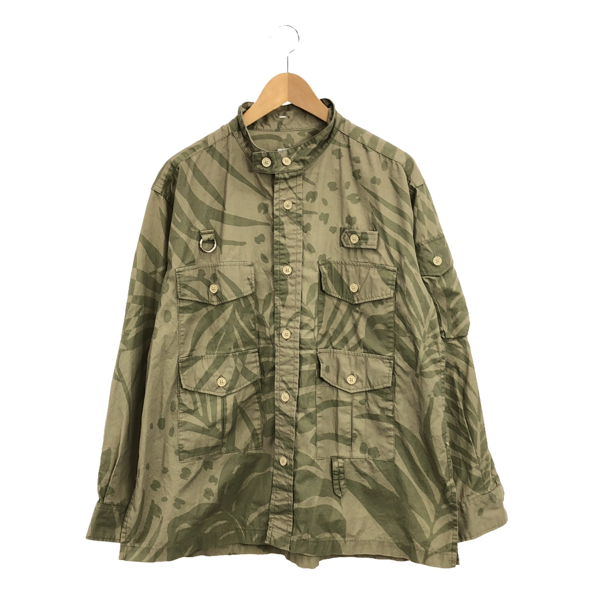 Engineered Garments / エンジニアドガーメンツ | 2022SS | Fishing Over Shirt - LEAF PRINT COTTON POPLIN / ミリタリー シャツ ジャケット | M | カーキ | メンズ