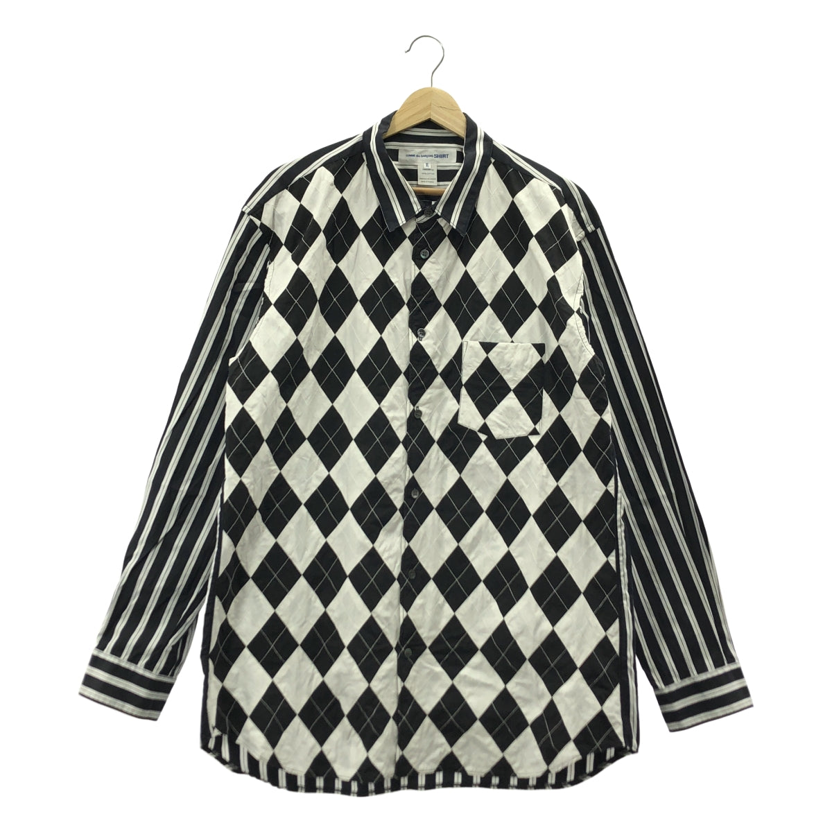 COMME des GARÇONS 襯衫 | 2022 春夏 | 前菱形格紋棉質條紋襯衫 | XL 碼 | 男士