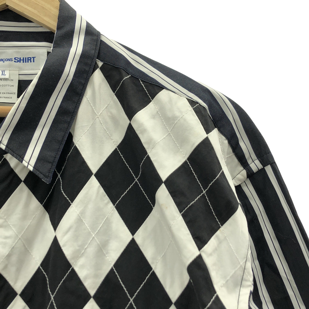 COMME des GARÇONS 襯衫 | 2022 春夏 | 前菱形格紋棉質條紋襯衫 | XL 碼 | 男士