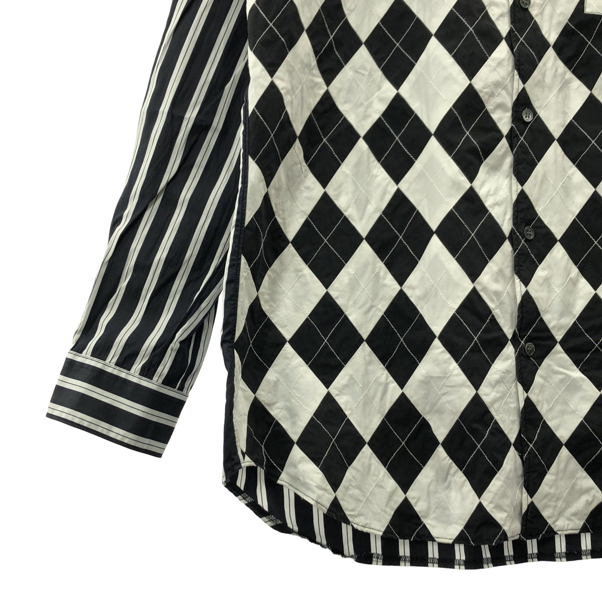 COMME des GARÇONS 襯衫 | 2022 春夏 | 前菱形格紋棉質條紋襯衫 | XL 碼 | 男士