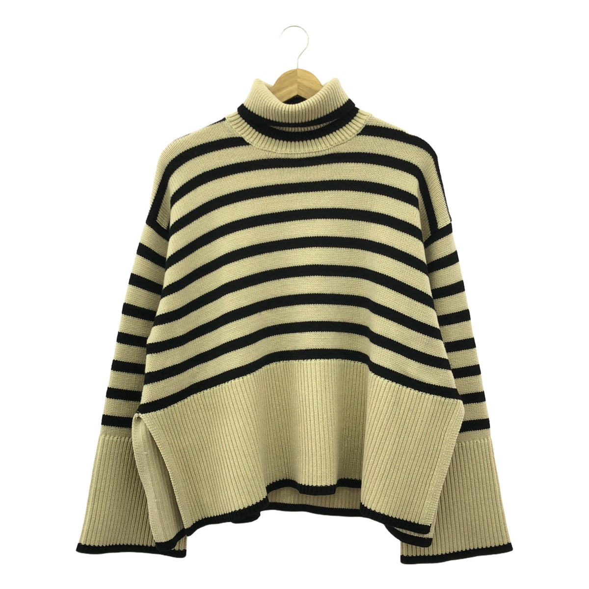 圖騰 |高領開衩針織毛衣 | M |象牙色/黑色|女性的