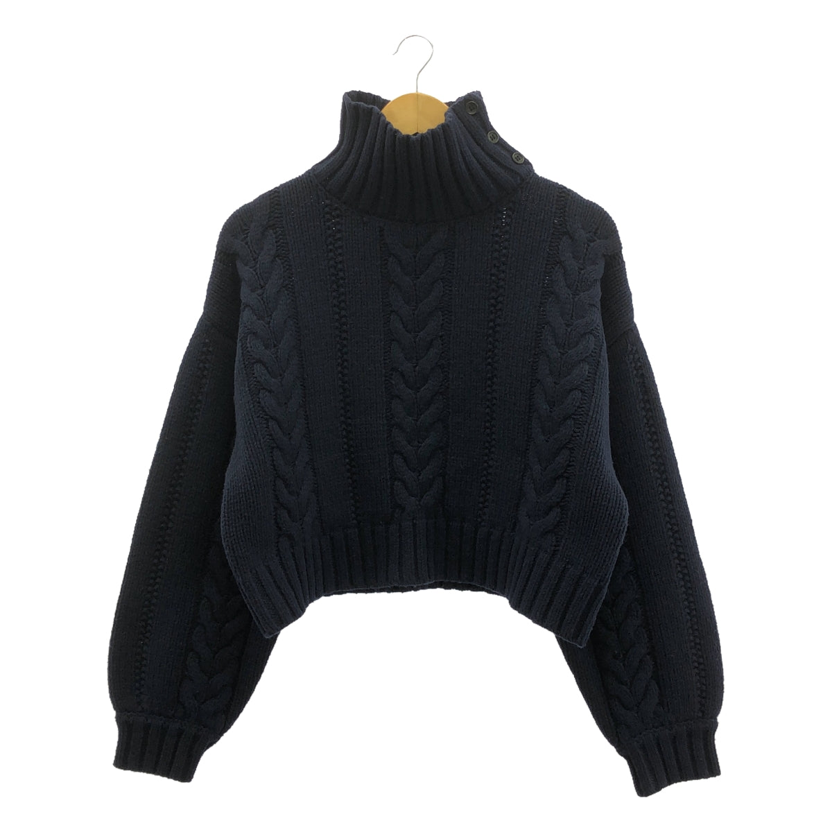 CLANE / クラネ | SHORT CABLE TURTLE KNIT TOPS ケーブルニットトップス | 2 | ネイビー | レディース