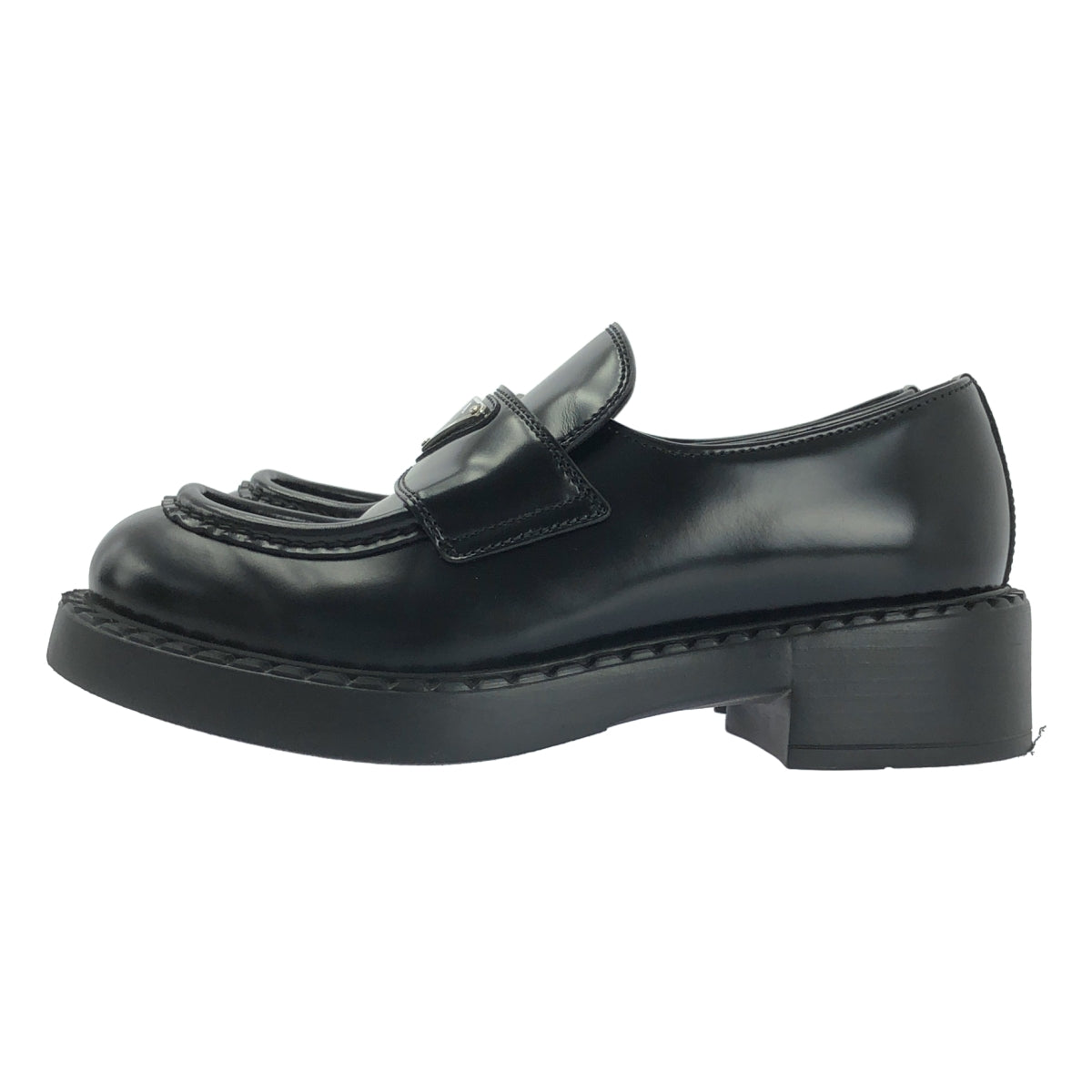 PRADA / プラダ | トライアングルロゴ チョコレート ブラッシュド レザーローファー | 36 | ブラック | レディース