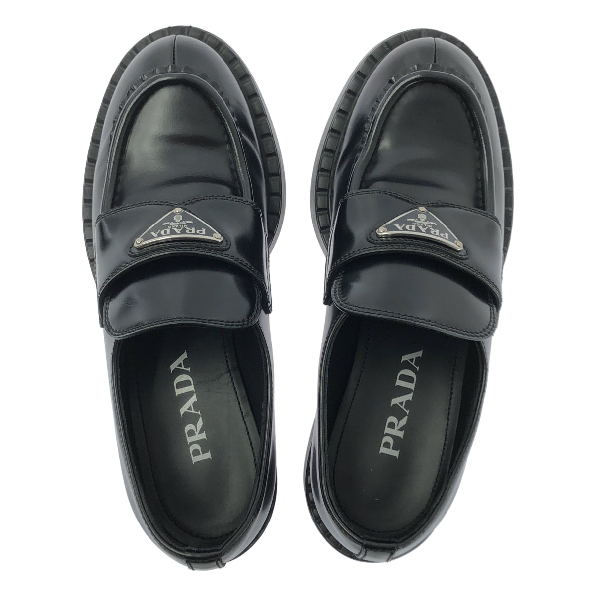 PRADA / プラダ | トライアングルロゴ チョコレート ブラッシュド レザーローファー | 36 | ブラック | レディース