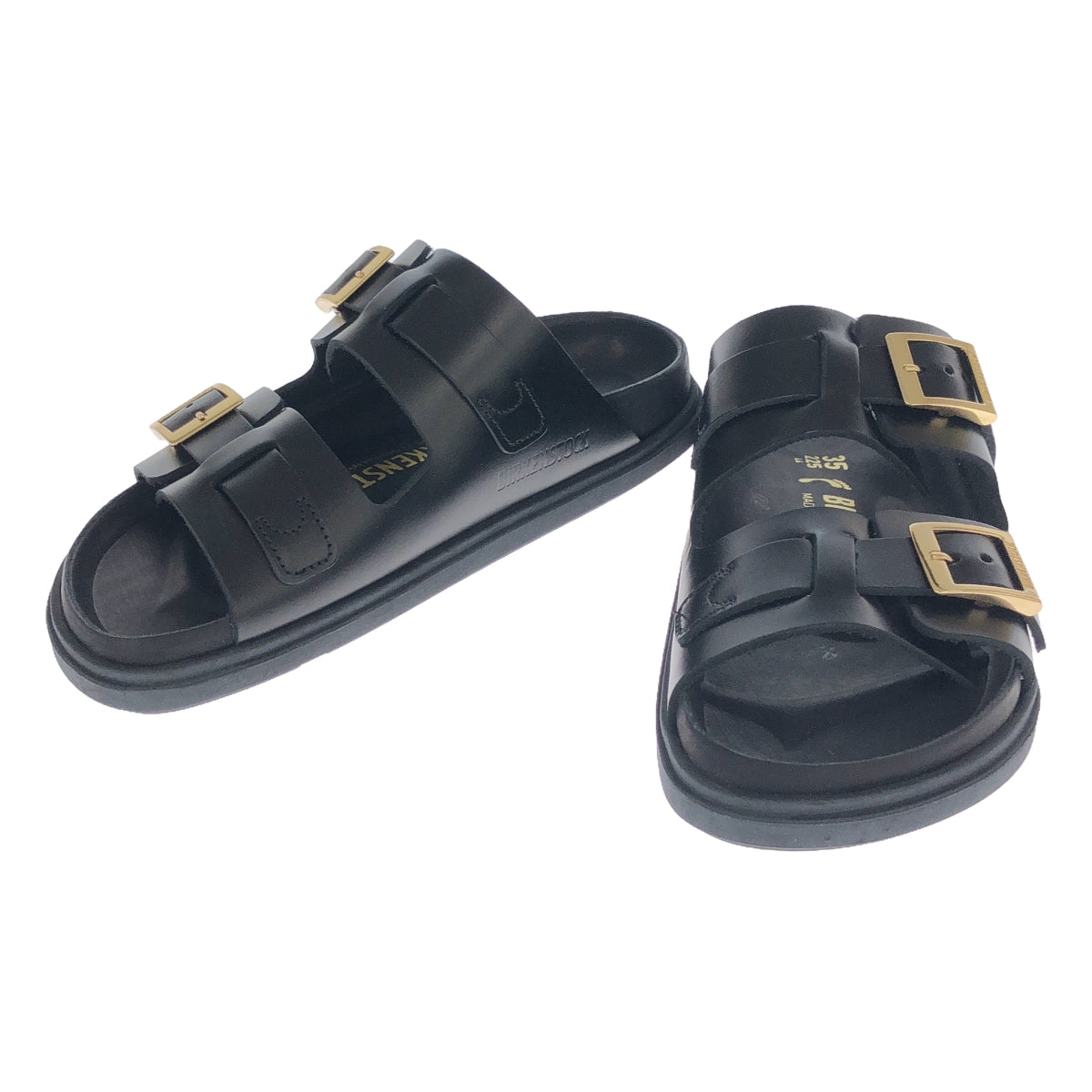 [Beautiful Condition] BIRKENSTOCK | St. Barths Natural Leather Sandals | Size 35 | Black/Gold | Women's